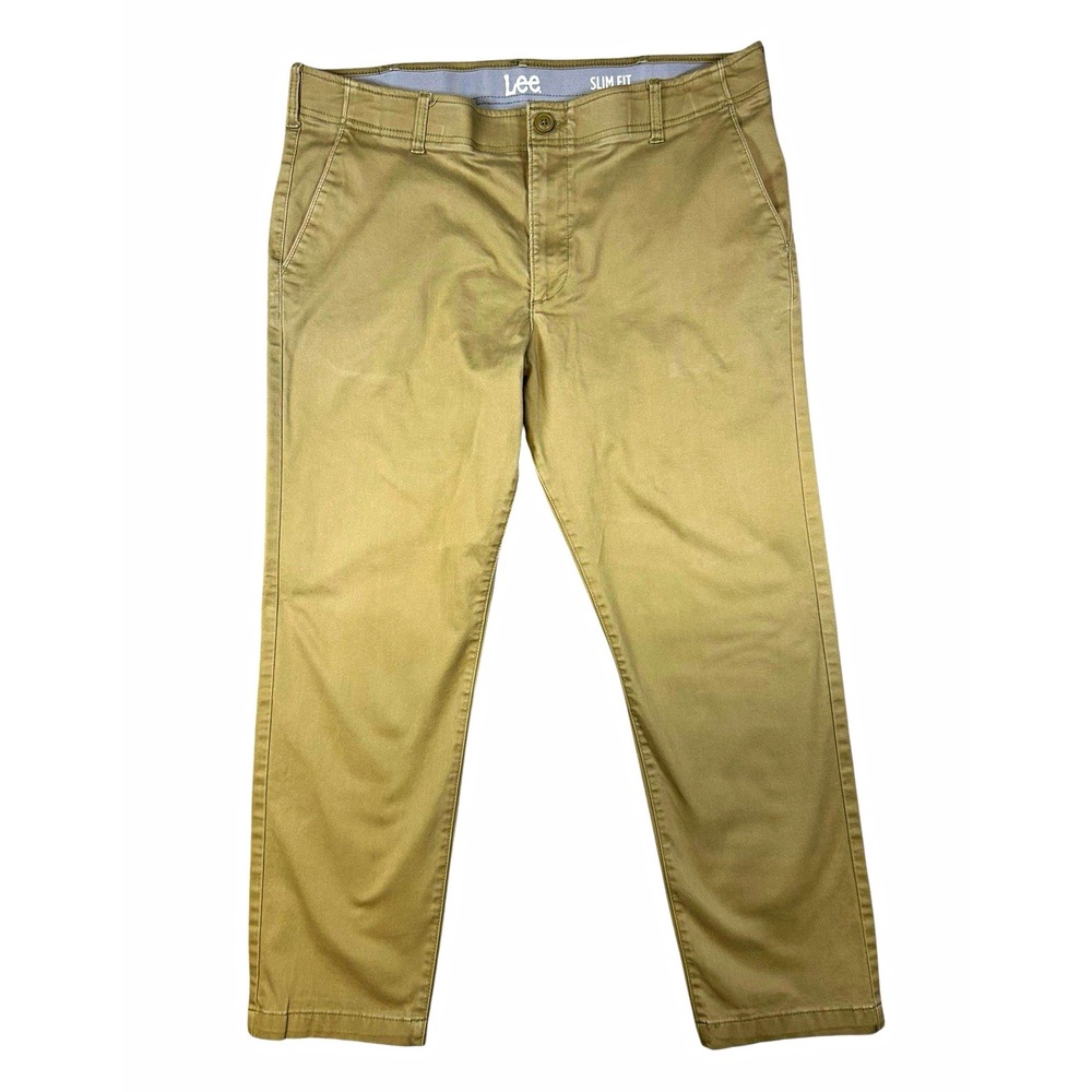 Lee Men's 40" Waist Slim Fit Khaki Twill Chino Pants Stretch Flat Front